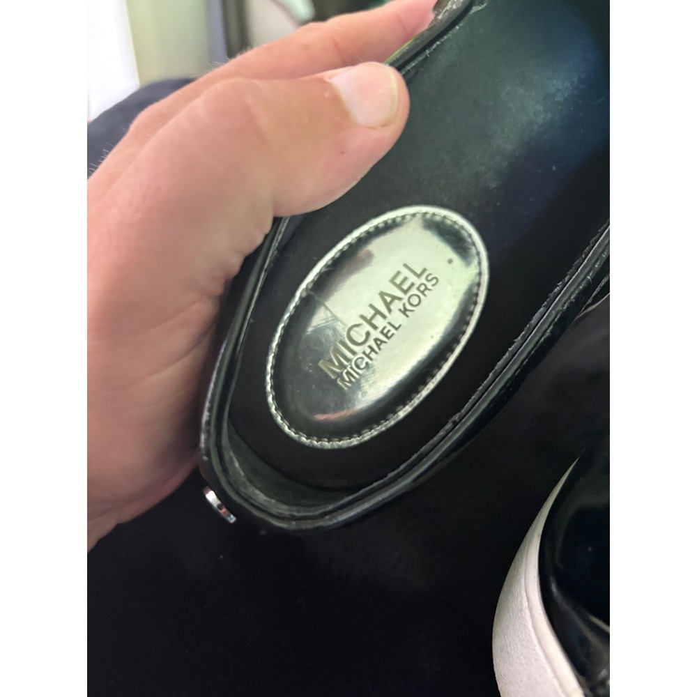 Michael Kors Black Patent Crystal Buckle Slip On Sneakers HL16H Womens 9.5M - Picture 5 of 6